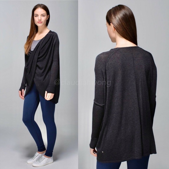 LULULEMON Twist & Wrap Cashmere Thumbhole Cardigan Sweater in Heathered Black - Picture 2 of 10